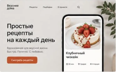 Сервис рецептов: главная страница и мобильный экран